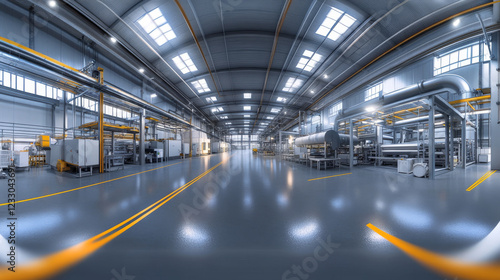 Futuristic midern bright technology factory interior 3d render illustration photo