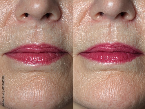 Lip filler augmentation comparison womana??s lips before and after enhancement photo