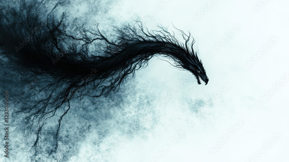 Obraz premium Mystical Black Dragon Transformation in Ethereal Smoky Background