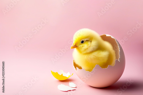 Gelbes Kücken, schlüpft, rosa Hintergrund  photo