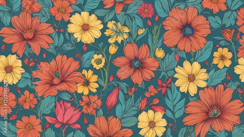 Wallpaper Mural Seamless pattern with flowers Torontodigital.ca