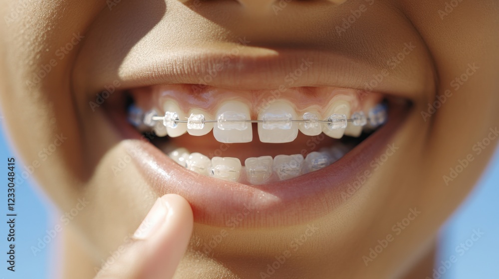 Obraz premium close-up of a smiling child with clear ceramic braces
