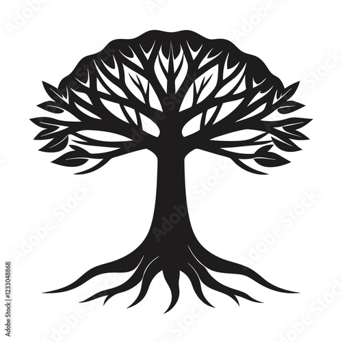  Silhouette of A Jungle Fig Tree vector illustration
