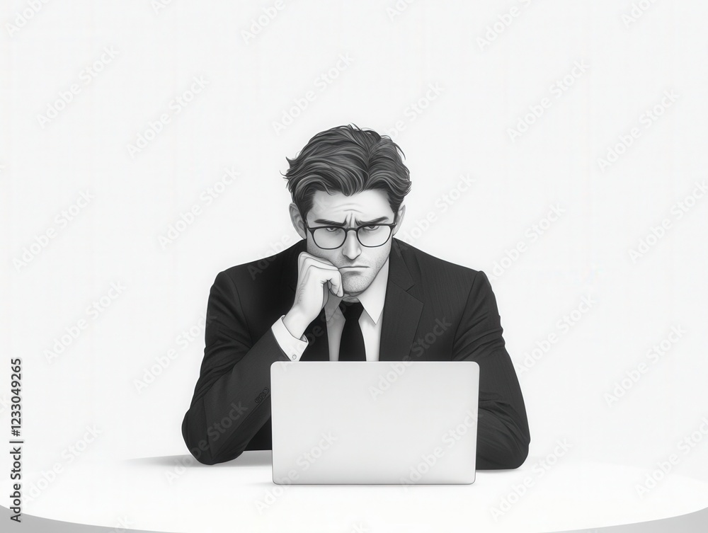 businessman looking stressed at laptop
