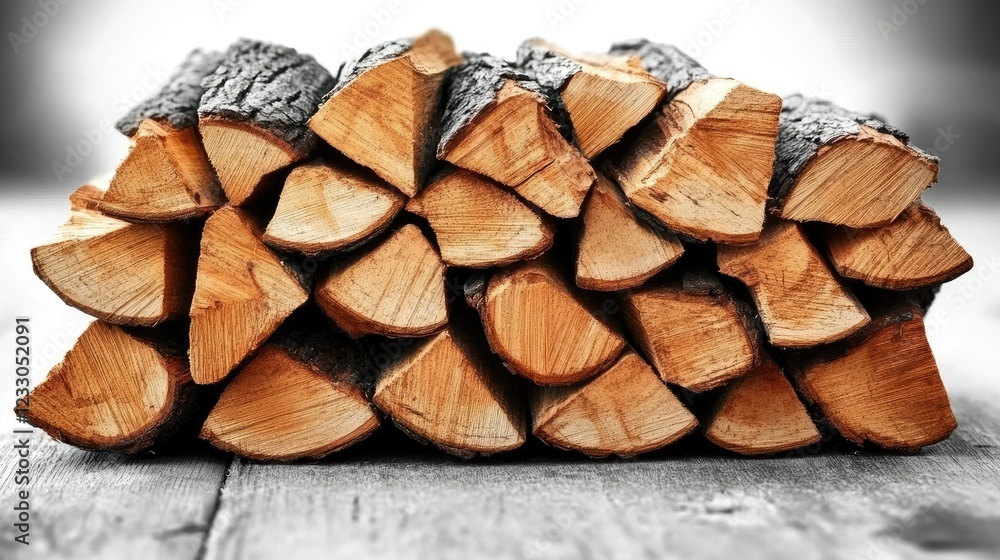 Fototapeta premium A Stack of Split Firewood Logs Ready for Winter