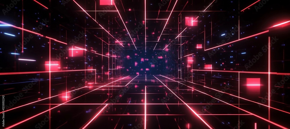 Obraz premium Digital background in dark colors with bright lights. Suitable for neural networks, technological processes, digital archives, artificial intelligence, graphic presentations, science, advertising