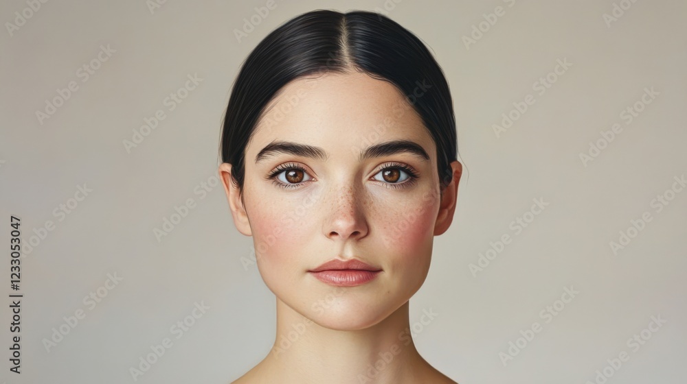 Naklejka premium headshot of a young woman with clear skin and dark hair