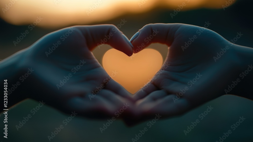 Obraz premium Sunset hands heart shape love gesture