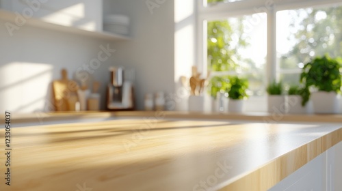 Wallpaper Mural empty wooden kitchen counter with blurred background Torontodigital.ca