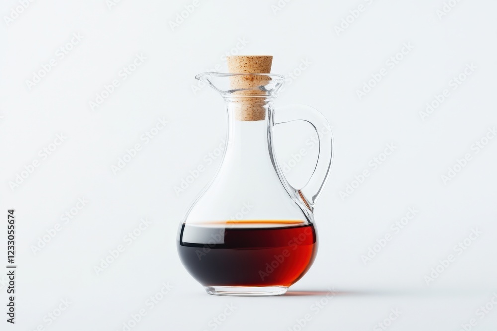 glass bottle of balsamic vinegar with cork stopper on white background glass bottle of balsamic vinegar with cork stopper on white background
