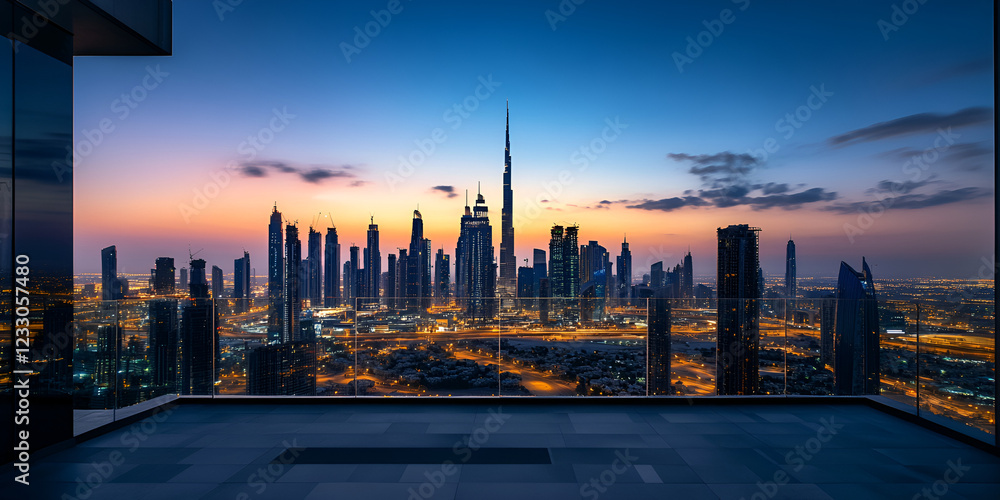 Fototapeta premium Penthouse Studio with City Skyline Views for a Luxurious Urban Lifestyle