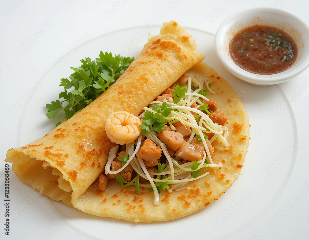 chicken and salad Golden pancake with pork and herbs chicken and salad Golden pancake with pork and herbs