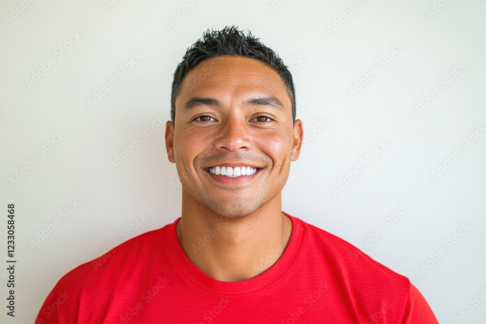 portrait of a smiling man in a red shirt portrait of a smiling man in a red shirt