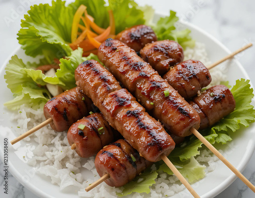 Smoky grilled pork skewers with herbs