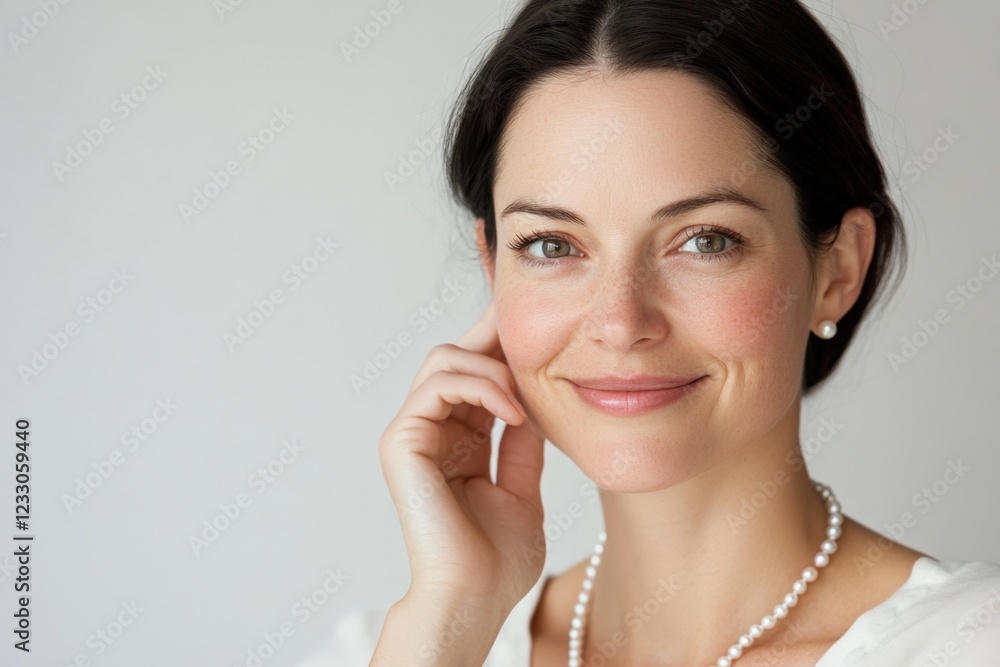 portrait of a beautiful woman with pearl earrings and necklace portrait of a beautiful woman with pearl earrings and necklace