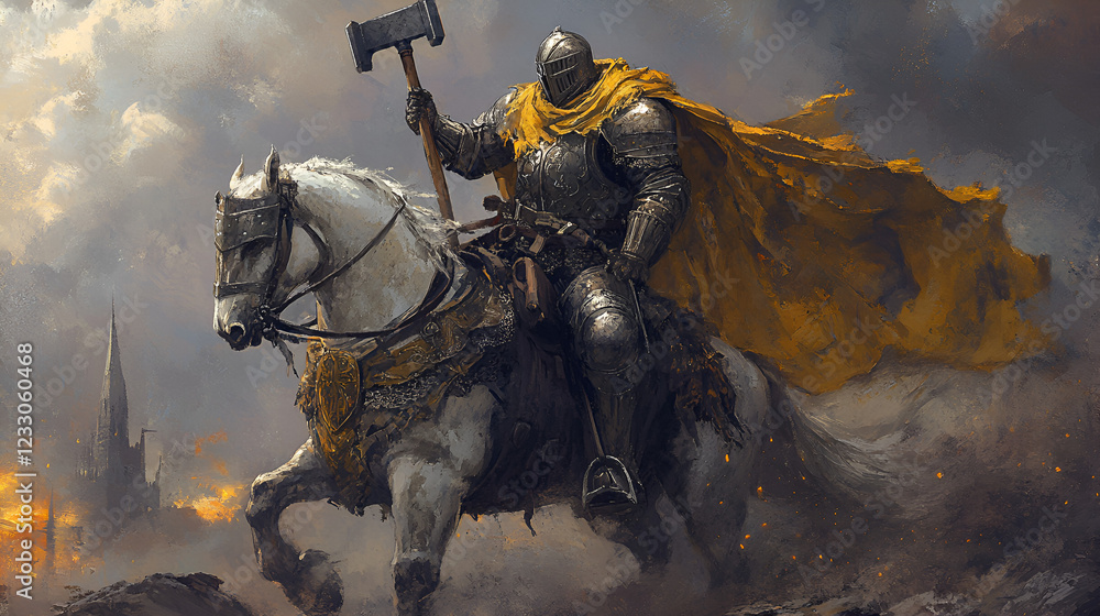 Artistic Style Painting of A Knight Riding on the Horse Aspect 16:9 Artistic Style Painting of A Knight Riding on the Horse Aspect 16:9