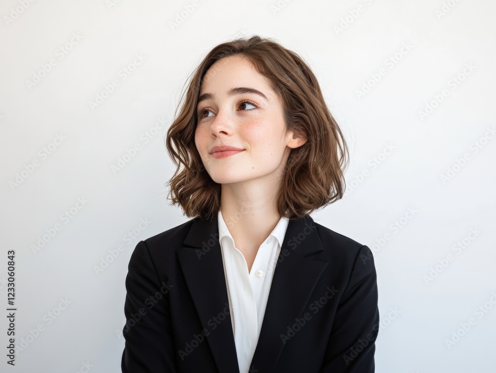 young professional woman in a black blazer and white shirt young professional woman in a black blazer and white shirt