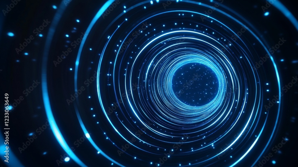 Glowing blue lines form abstract circle shapes on a dark blue background. The geometric lines create a modern and futuristic design, perfect for posters, covers, banners, brochures, and websites. Glowing blue lines form abstract circle shapes on a dark blue background. The geometric lines create a modern and futuristic design, perfect for posters, covers, banners, brochures, and websites.