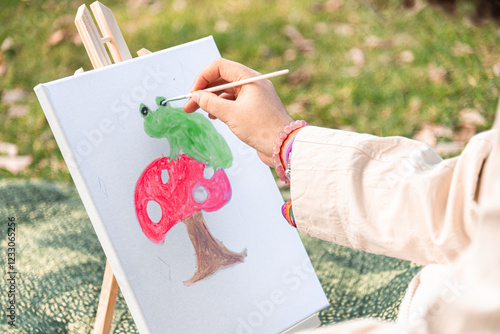 Outdoor painting session with a whimsical frog illustration photo