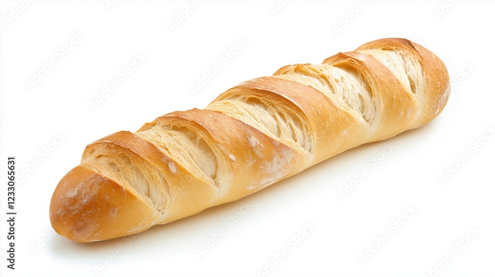 Freshly baked sliced baguette isolated on white background Freshly baked sliced baguette isolated on white background