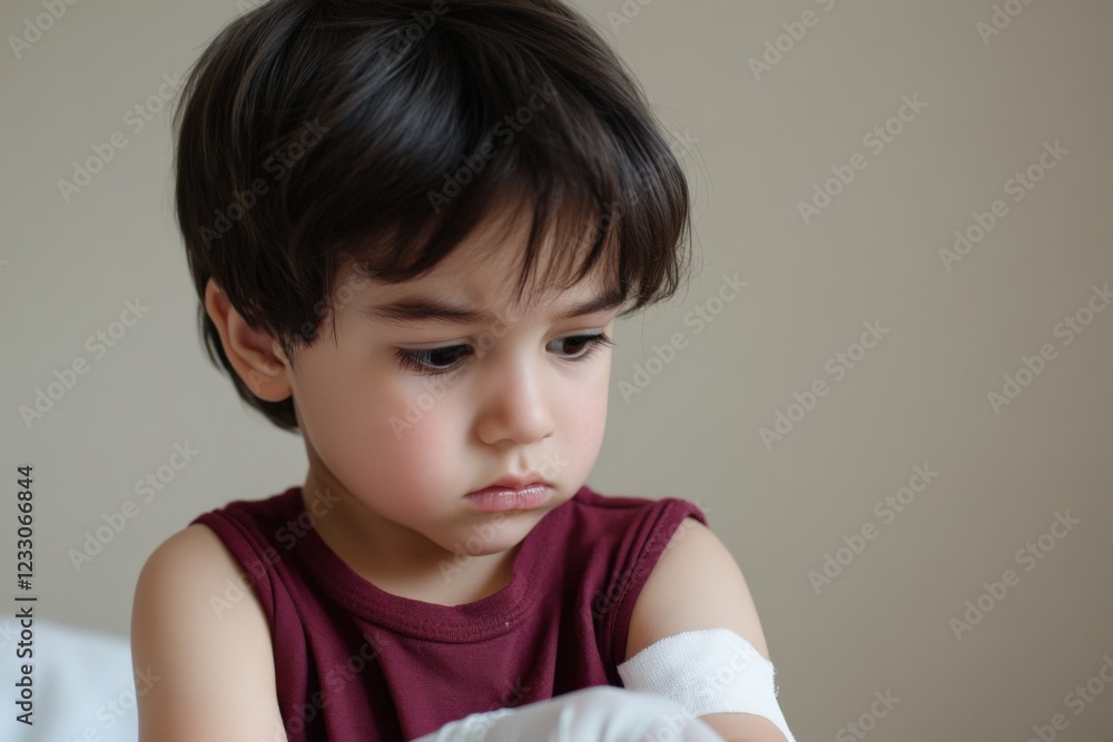 young child with a bandage after a vaccination young child with a bandage after a vaccination