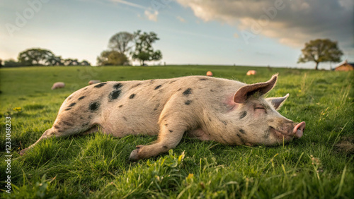 A contented pig basking in the warm sunlight