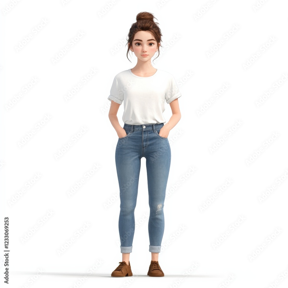 casual young woman with hands in pockets casual young woman with hands in pockets