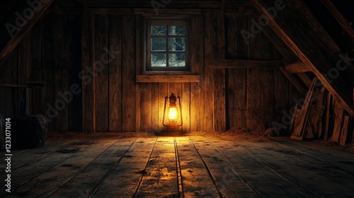 A warm, rustic barn with glowing lantern light, evoking nostalgia, rural charm, and a sense of tranquility.