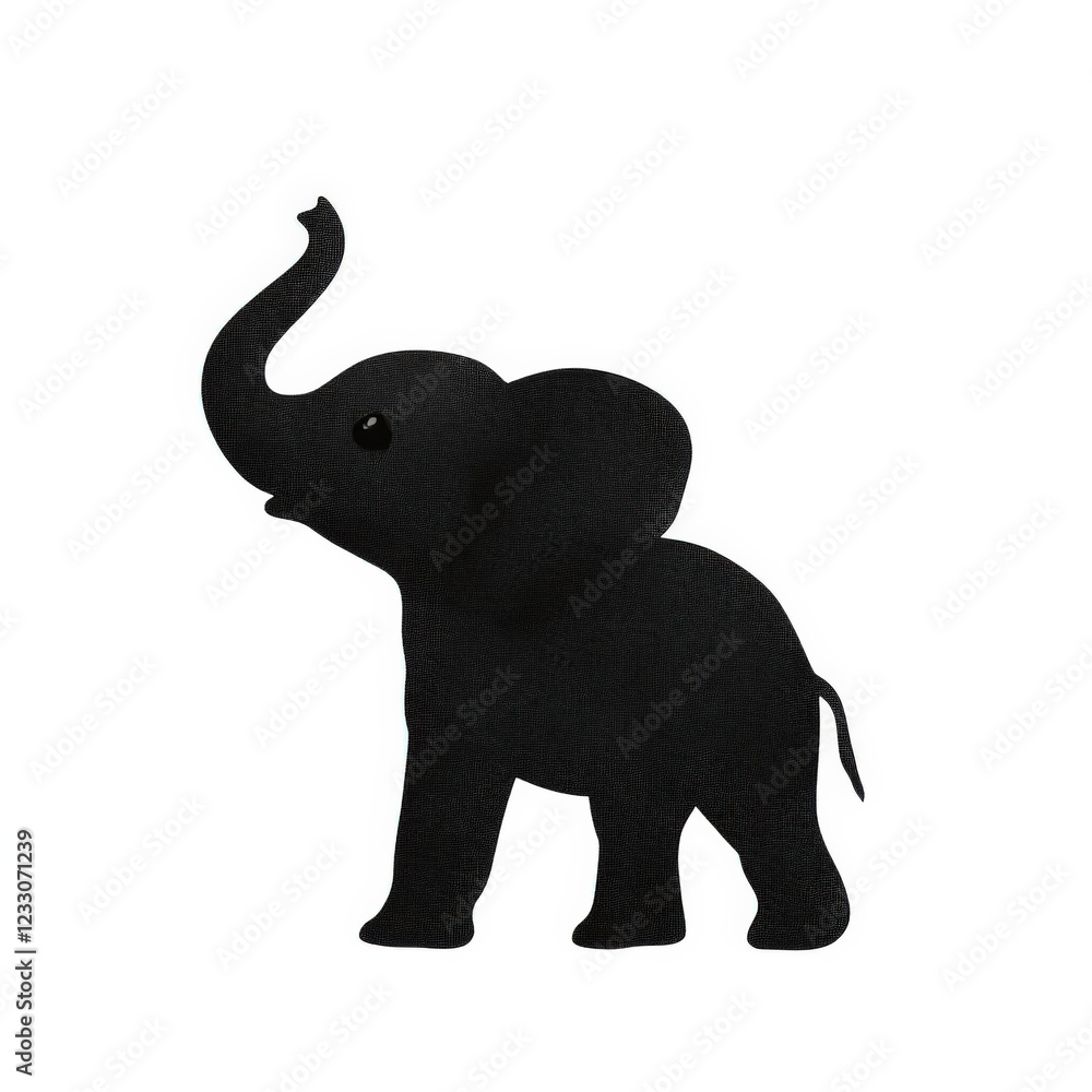 silhouette of a cute baby elephant with trunk raised silhouette of a cute baby elephant with trunk raised