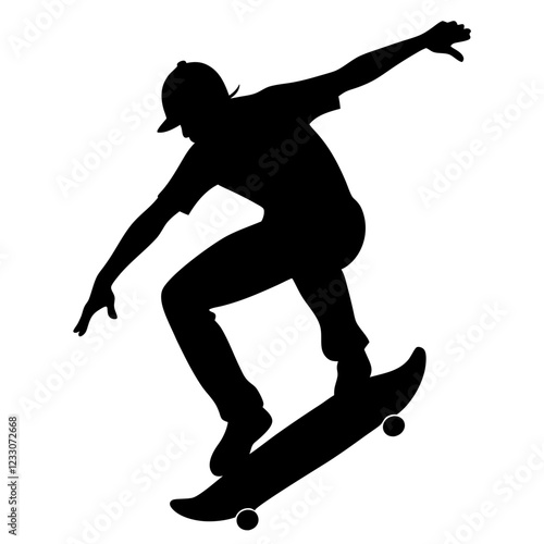 Silhouette of a Skateboarder Performing Tricks Skateboarding Stunt Silhouette Vector Illustration