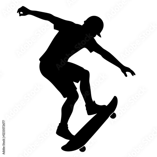 Silhouette of a Skateboarder Performing Tricks Skateboarding Stunt Silhouette Vector Illustration