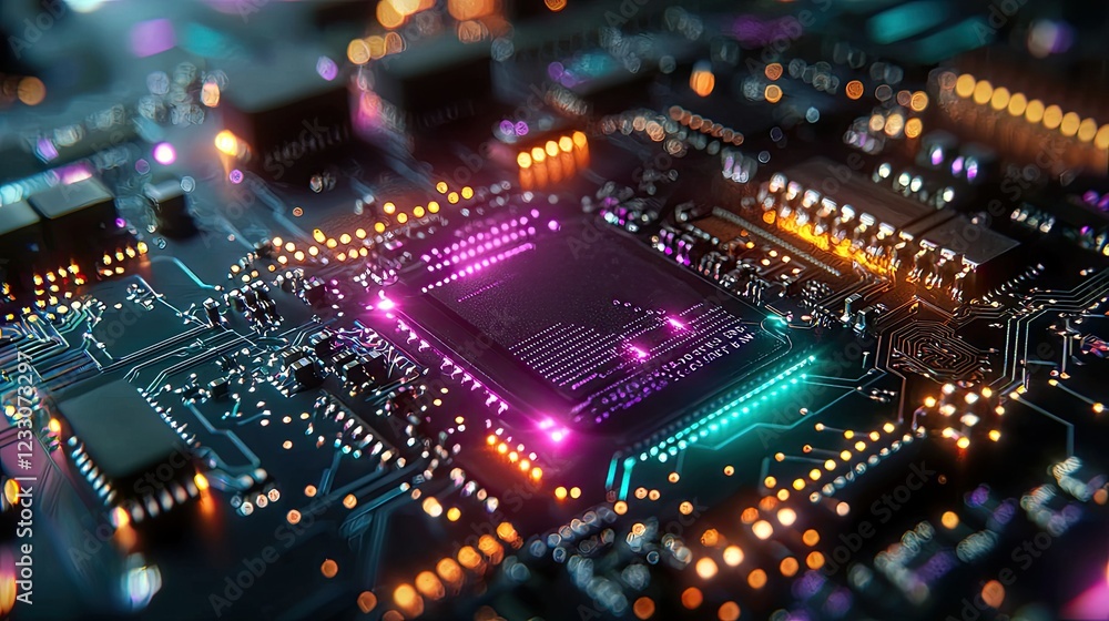 Obraz premium Illuminated Central Processing Unit On Circuit Board