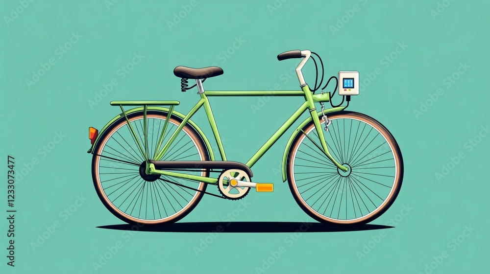 Fototapeta premium Eco-Friendly Green Bicycle with Energy Plug Illustration for Sustainable Transportation Solutions
