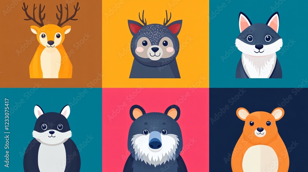 Cute Animals Flat Style Vector Set for Graphic Designs, Illustrations, and Projects Cute Animals Flat Style Vector Set for Graphic Designs, Illustrations, and Projects