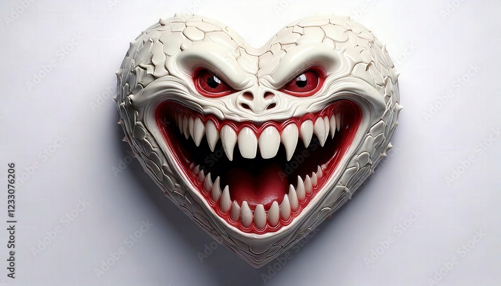 Naklejka premium A white heart with a wide creepy smile