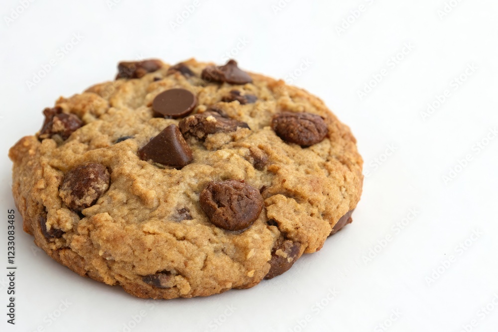 Freshly baked oatmeal cookie with a generous helping of milk chocolate, crunchy edges, breakfast companion, comfort food, morning snack Freshly baked oatmeal cookie with a generous helping of milk chocolate, crunchy edges, breakfast companion, comfort food, morning snack