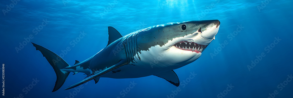Fototapeta premium Majestic Oceanscape: The Power and Grace of Shark Jaws in Natural Habitat