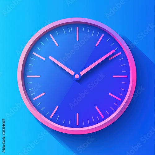 Vibrant blue and pink analog wall clock on minimalist background photo