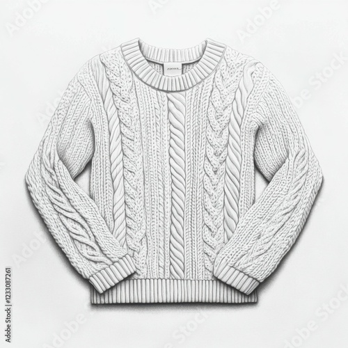 White cable knit sweater with intricate patterns on display photo