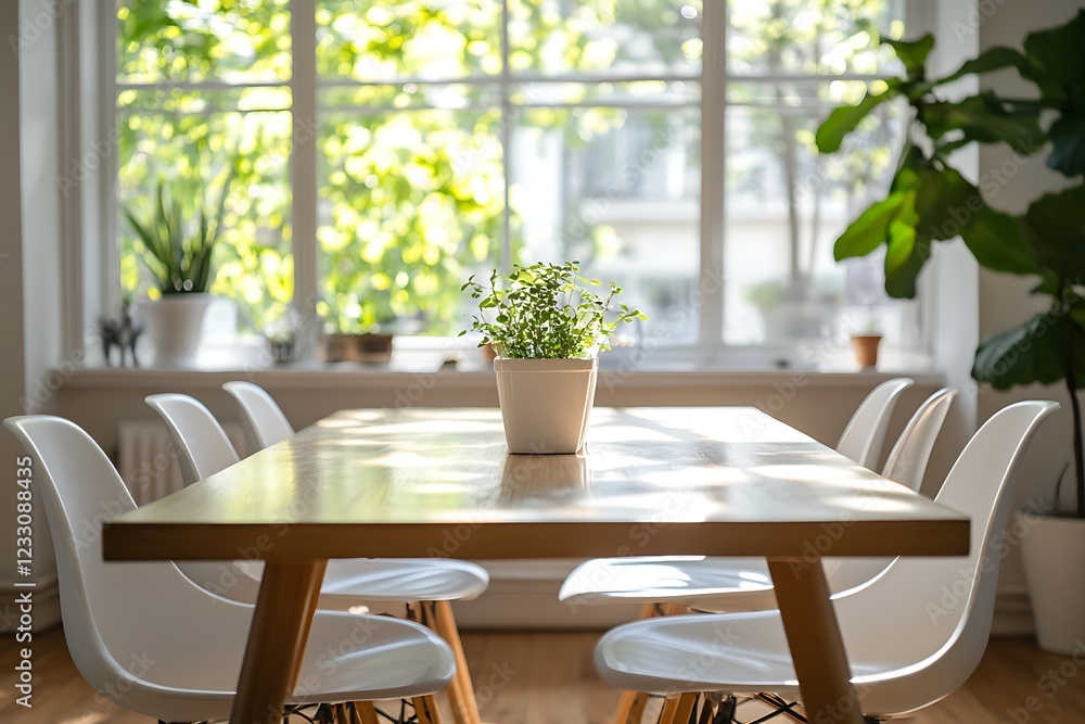 A bright white window behind a roomy table sets the scene for this stock photo. A bright white window behind a roomy table sets the scene for this stock photo.