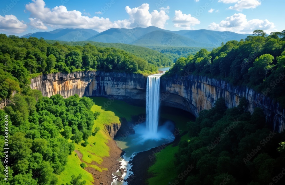 Extraordinary waterfall cascading down rock face in rich green forest. Scenic view of nature paradise. Tourist destination in Brazil. Beautiful landscape. Amazing view of Brazilian nature. Fresh air, Extraordinary waterfall cascading down rock face in rich green forest. Scenic view of nature paradise. Tourist destination in Brazil. Beautiful landscape. Amazing view of Brazilian nature. Fresh air,