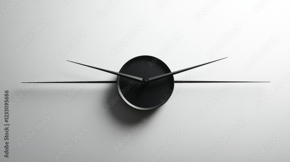 Minimalist clock with long hands highlighting time on a white background Minimalist clock with long hands highlighting time on a white background