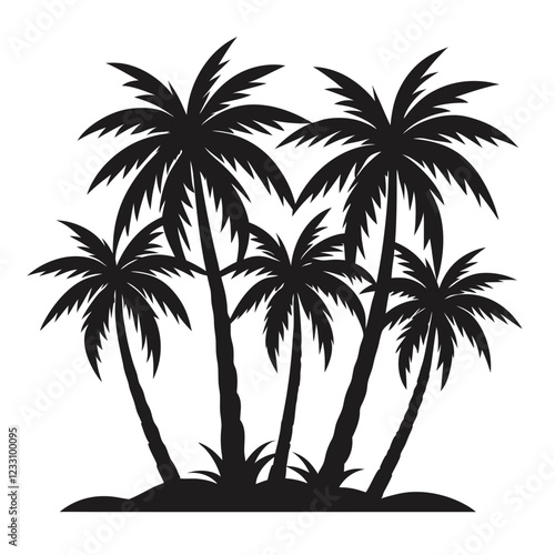 Silhouette of A group of tall palm trees on a tropical beach vector illustration