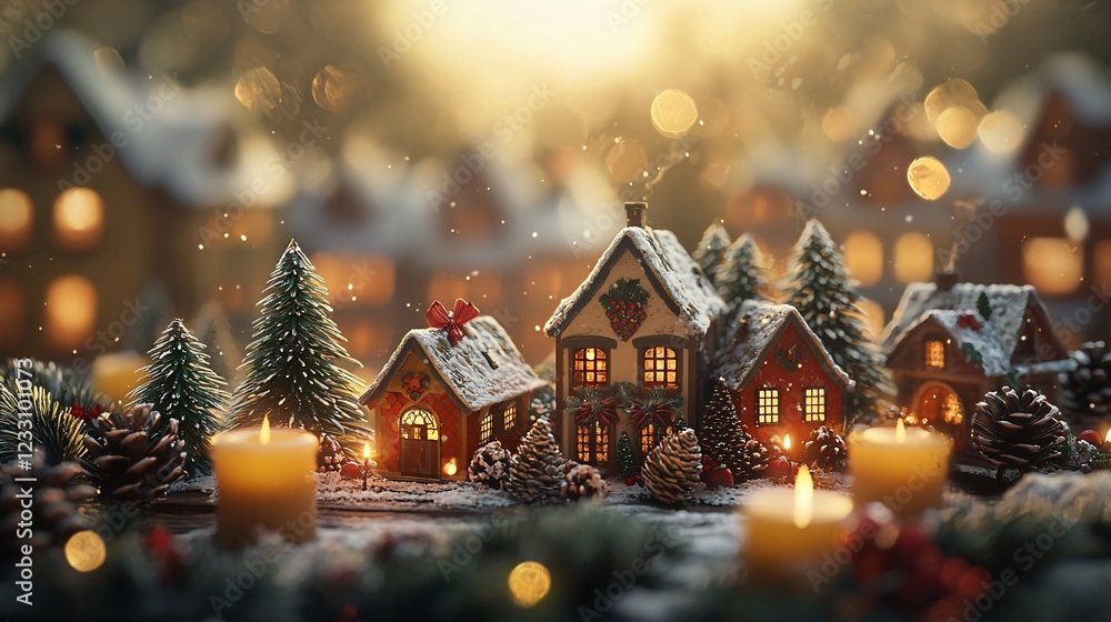 Festive Miniature Christmas Village Scene With Candles Festive Miniature Christmas Village Scene With Candles