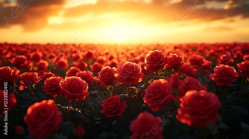 Endless field of fresh red roses viewed above Each flower displays delicate petal layers with a radiant rich hue creating a mesmerizing immersive wallpaper of vibrant natural beauty