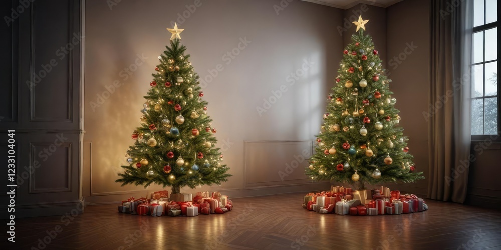 Festive Christmas tree adorned with a variety of baubles and shiny lights for a magical holiday ambiance, festive ornaments, Christmas cheer Festive Christmas tree adorned with a variety of baubles and shiny lights for a magical holiday ambiance, festive ornaments, Christmas cheer