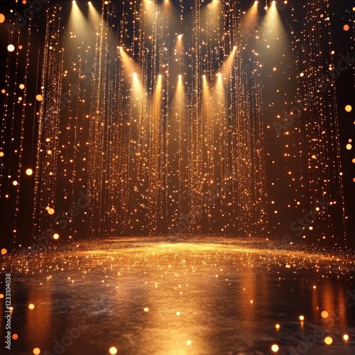 Wallpaper Mural A golden stage with spotlights and bokeh effects, creating a glamorous atmosphere. Perfect for event, award, or celebration themes. Torontodigital.ca