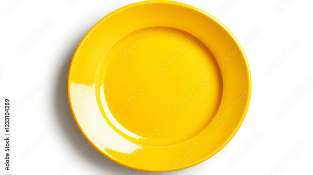 top view yellow matte ceramic plate isolated on 3 d white background top view yellow matte ceramic plate isolated on 3 d white background