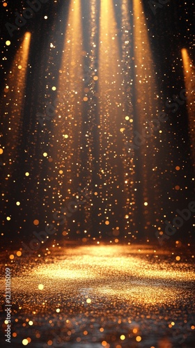 Wallpaper Mural A golden stage with spotlights and bokeh effects, creating a glamorous atmosphere. Perfect for event, award, or celebration themes. Torontodigital.ca