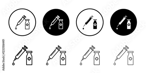Vaccine vial icon Outline thin set pack series